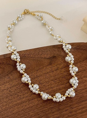 超仙短款不规则满天星珍珠项链女