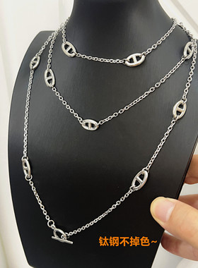 钛钢不掉色网红款猪鼻项链毛衣链