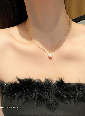 法式简约珍珠项链钛钢不掉色