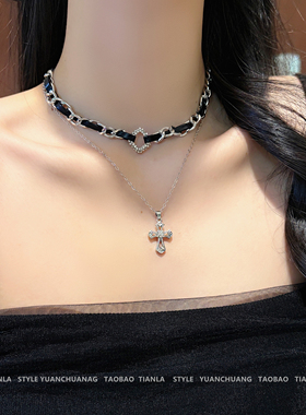 双层叠戴十字架项链女轻奢小众