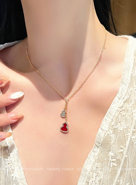 小香风葫芦项链女金色流苏吊坠