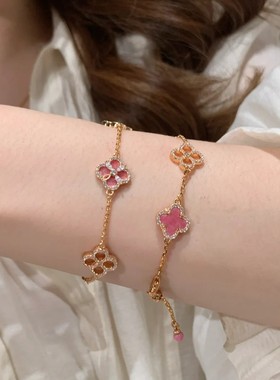 蔷薇粉四叶草项链女轻奢高级感