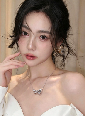 轻奢蝴蝶结锆石项链女
