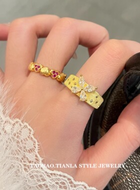 意大利布契风镶钻蝴蝶戒指女小众设计vintage中古时尚个性食指戒