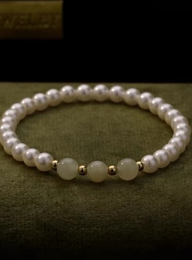 和田玉施家珍珠手链女款轻奢小众