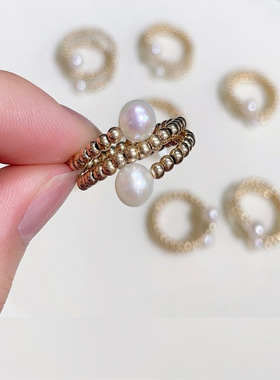 开口指环交叉淡水珍珠戒指