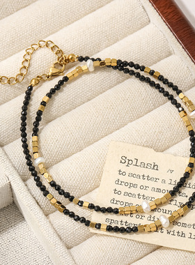 轻奢黑碧玺珍珠锁骨链女款百搭