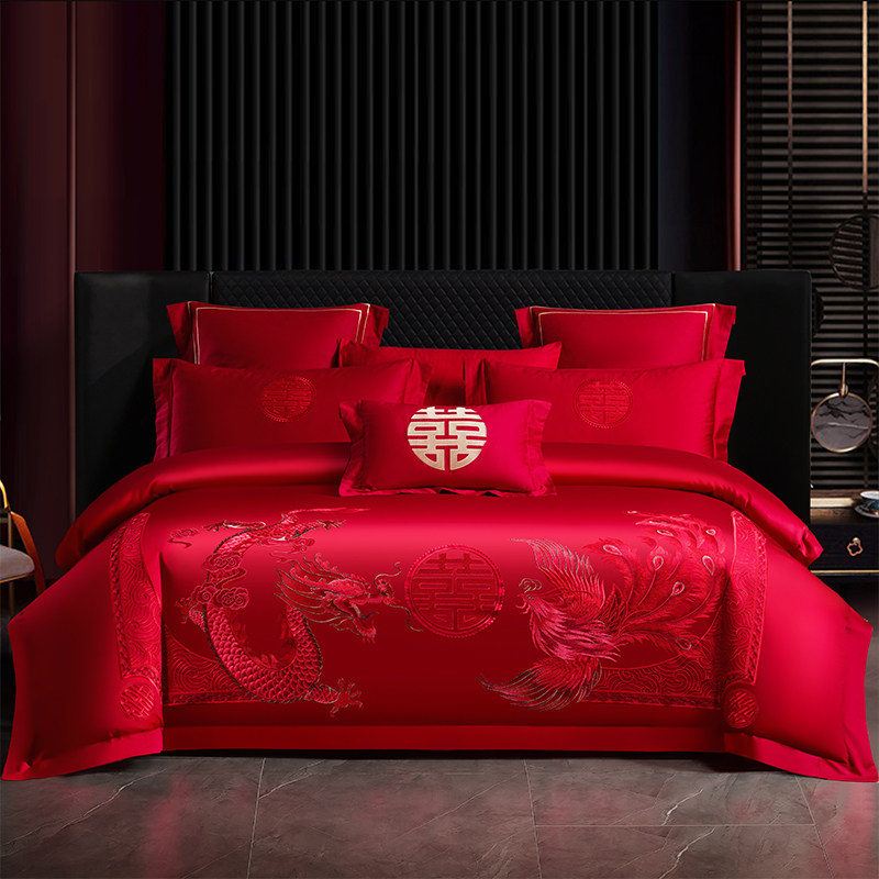 新婚红色婚庆四件套全棉大红色结婚床品套件喜庆被套床单床上用品,淘宝优惠券,粉丝福利购,淘宝优惠卷