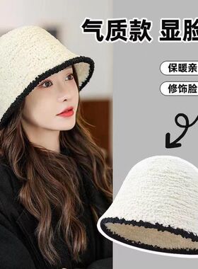 秋冬黑色渔夫帽女ins针织盆帽