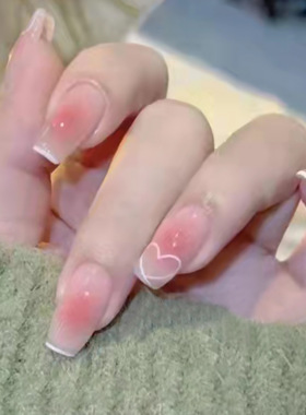 春夏短款车厘子红穿戴美甲晕染金箔温柔气质假指甲贴片美甲片