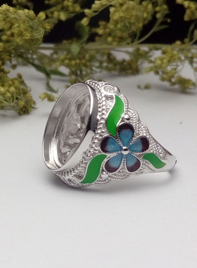 s925纯银胎镀白金复古掐丝珐琅