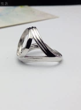 s925纯银镀白金正圆空托戒指托