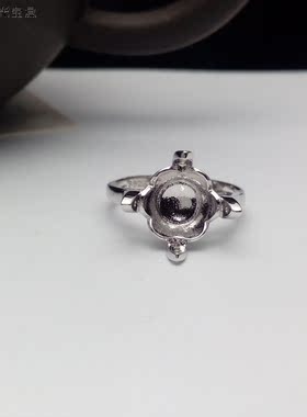 s925白金用于孔珠戒托纯银蓝珀珠