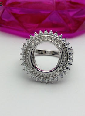 纯银水钻正圆活口戒指托