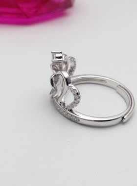 纯银水钻蓝珀活口戒指托