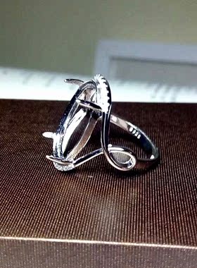 s925银镀白金镶水钻 扭线图案 上下活口 女款 戒指托 空托 12*20