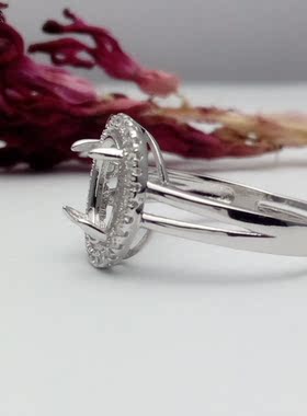 925银镀白金镶水钻椭圆形戒指托