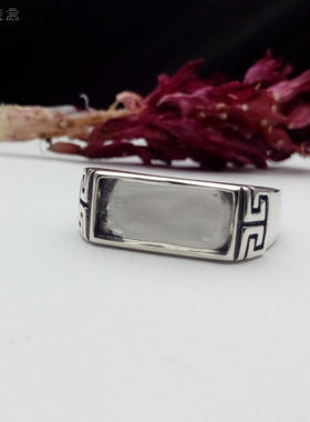 纯银镀白金复古活口戒指托