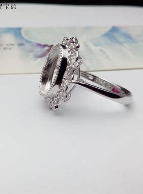 纯银水钻花边活口戒指空托