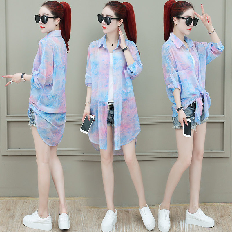 夏季中长款宽松防晒衫外套雪纺衫 婉奢蕾丝衫/雪纺衫