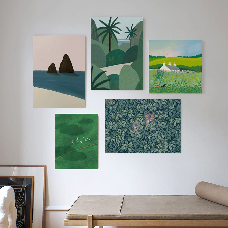 小清新绿色森系客厅装饰画芯北欧简约艺术组合挂画打印定制油画布 - 图0