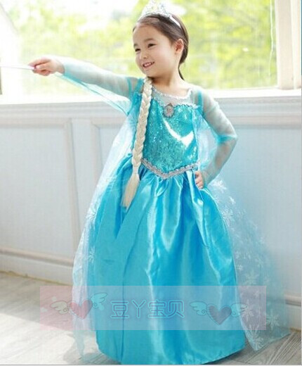 Kids Girls Dresses Frozen Elsa dress costume Princess dress-图0