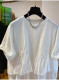 Extra large size 2-300 pounds ruffled splicing short-sleeved T-shirt for women summer fat mm loose design niche chic top