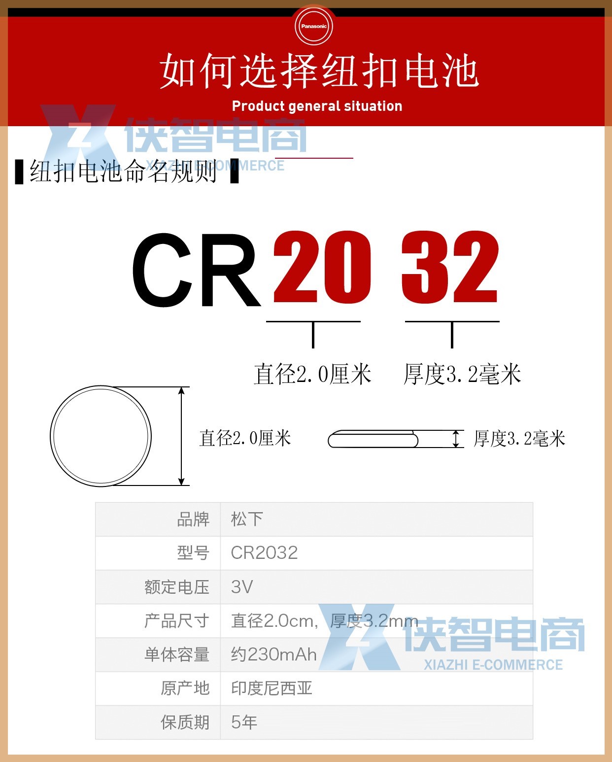 原装进口松下CR2032 3V纽扣锂锰电池Panasonic扣式电池电子圆形扁