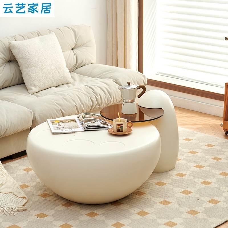 奶油风猫爪茶几客厅家用小户型高级感茶桌网红圆形茶几电视柜组合,淘宝优惠券,粉丝福利购,淘宝优惠卷