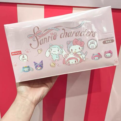 MINISO名创优品Sanrio characters三丽鸥绒绒猫咪系列盲盒耳机包 - 图0