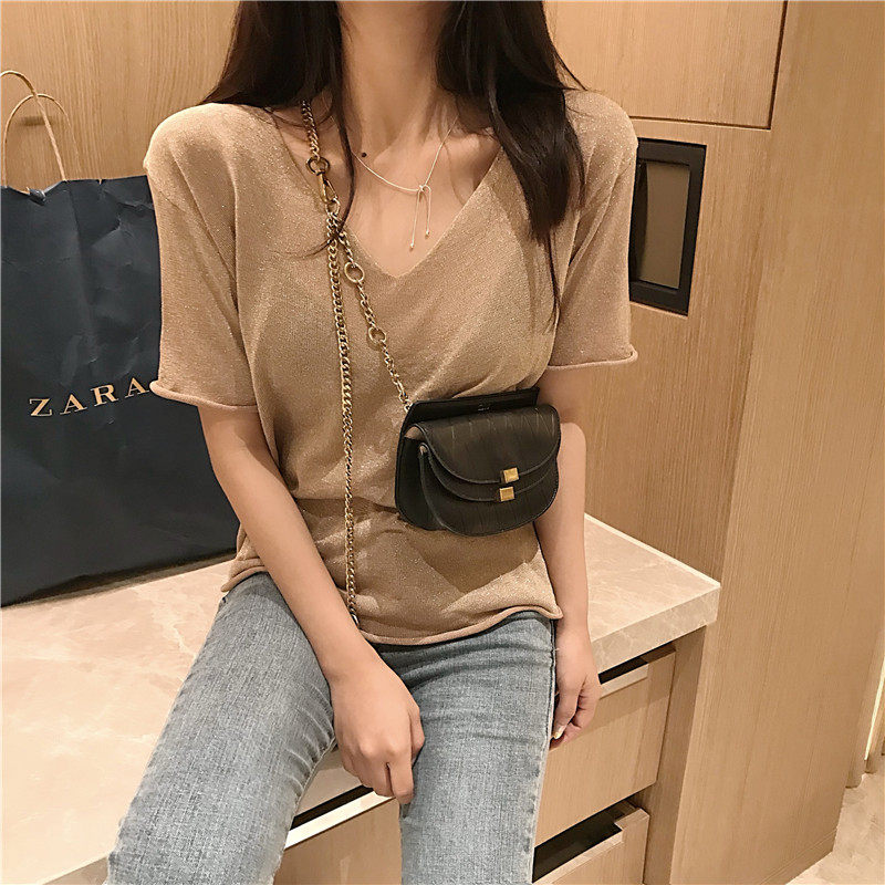 港味bling闪闪亮针织v领女打底衫 谷蝶服饰蕾丝衫/雪纺衫