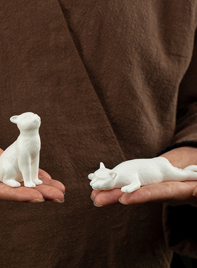 创意小摆设白瓷萌小猫可爱茶台茶宠陶瓷摆件纸镇笔架笔搁送礼猫咪