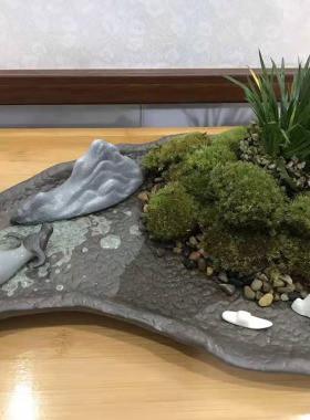 禅意陶瓷假山新中式客厅装饰鱼缸造景微景观盆景笔搁笔架装饰摆件