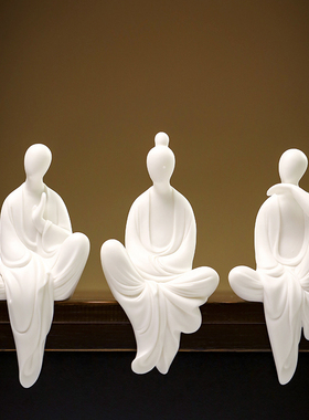 中式白瓷工艺品无相佛人物摆件家居客厅玄关陶瓷小僧和尚禅意摆设