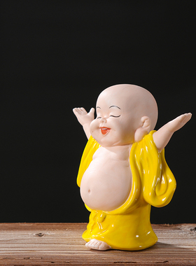 创意陶瓷人物招财弥勒佛大肚笑佛新中式玄关客厅桌面雕像摆件送礼