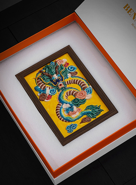 国潮陶瓷祥龙献瑞3D立体画框生肖中式玄关家居摆件高档装饰摆台画