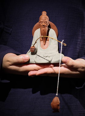 陶瓷姜太公钓鱼摆件微景观紫砂钓鱼渔翁人物鱼缸水族箱流水器造景