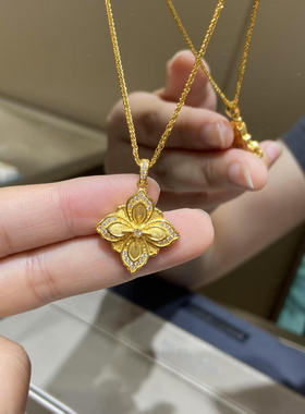 金店同款古法黄金四时合美锁骨链