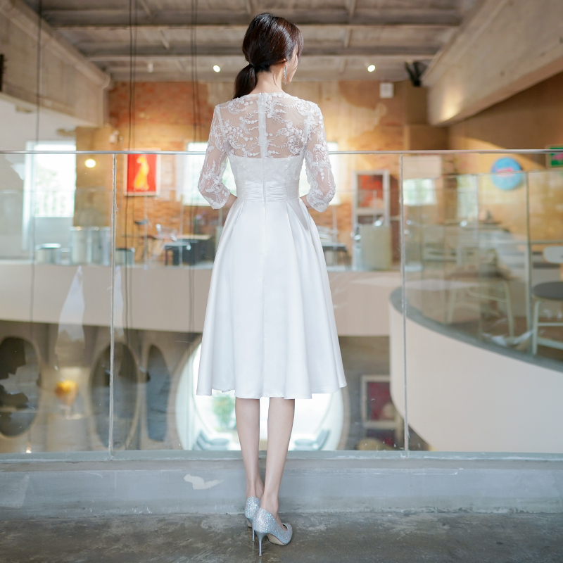 白色领证登记女平时可穿气质连衣裙 朵朵鲜女礼服/晚装