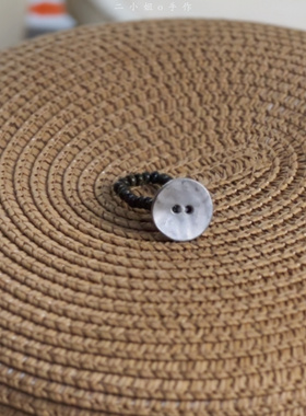 复古哑白银金属纽扣戒指串珠戒指冷淡风简约文艺日系小众手工