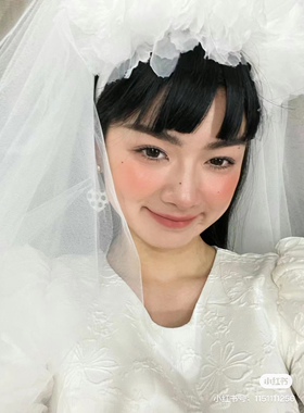 复古发箍真丝烫花头纱新娘多层蓬蓬长款拍照道具