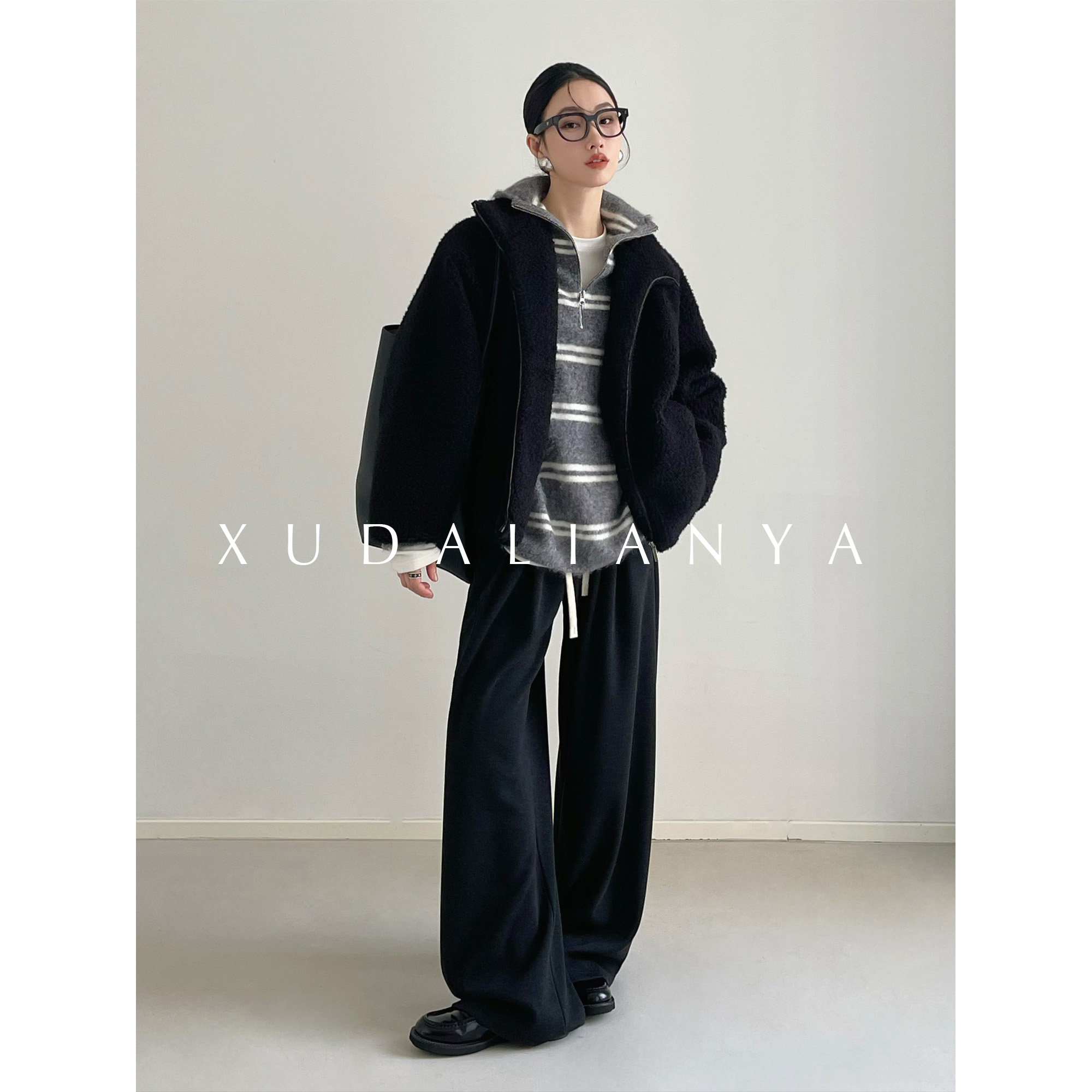 徐大脸吖定制 秋冬松弛感舒服加厚保暖夹克拉链立领羊羔毛外套女,淘宝优惠券,粉丝福利购,淘宝优惠卷