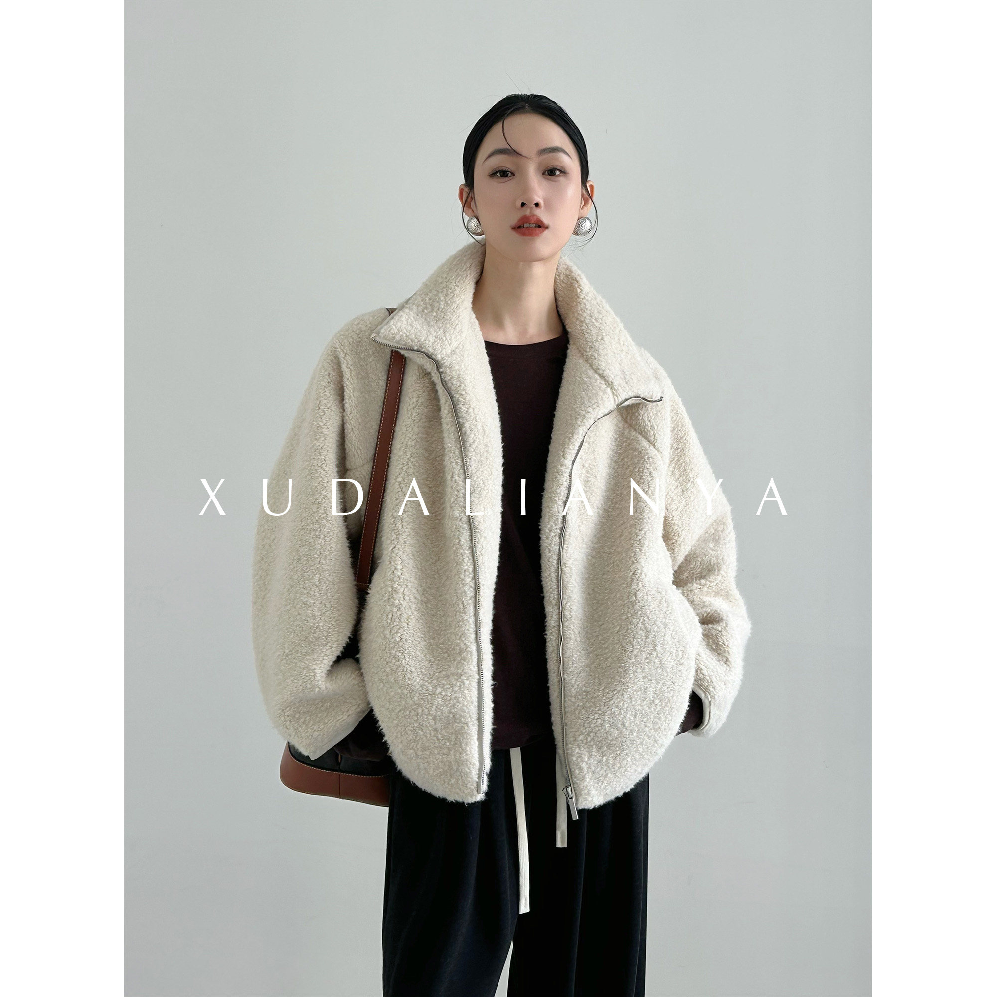 徐大脸吖定制 秋冬松弛感舒服加厚保暖夹克拉链立领羊羔毛外套女,淘宝优惠券,粉丝福利购,淘宝优惠卷