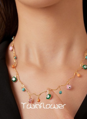 房琪同款童趣彩色吊坠金属项链