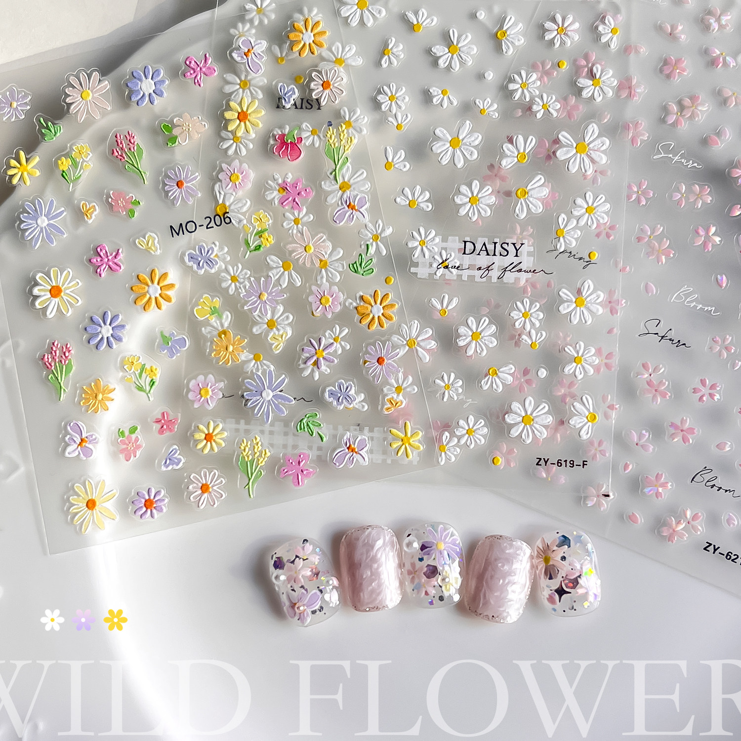 gaoy戈雅春日小野花美甲贴纸2026新款ins风 网红爆款浮雕指甲饰品,淘宝优惠券,粉丝福利购,淘宝优惠卷