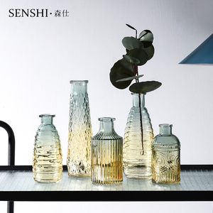 复古浮雕透明玻璃花瓶