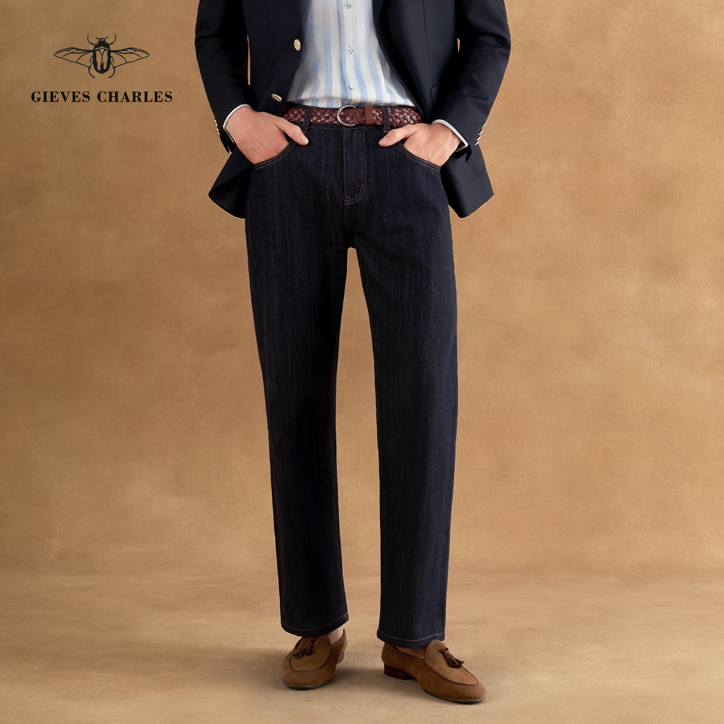 【25秋季新品】12.5oz重磅赤耳丹宁经典阔腿直筒休闲纯棉牛仔裤男 - 图0