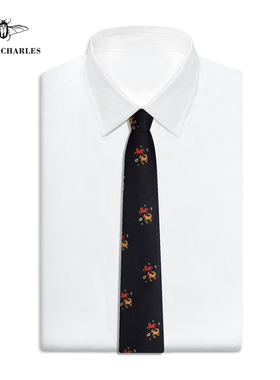 GIEVES CHARLES【福马聚财】刺绣手工真丝领带男高端马年限定礼盒