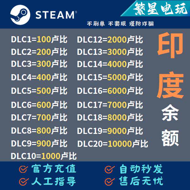pubg余额交易】Steam印度余额交易钱包印度区钱包余额充值卡卢比pubg