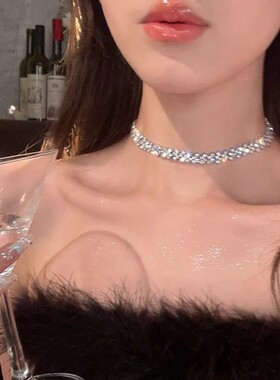 共赴晚宴~满钻超闪流苏项链女轻奢小众设计感胸链高级锁骨链颈链
